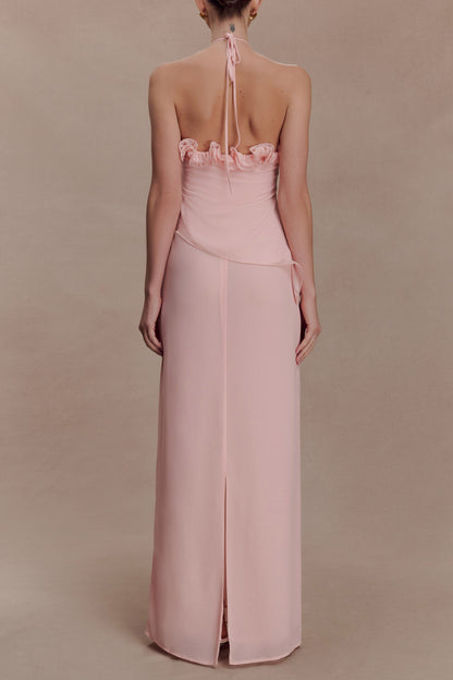 helen off-shoulder Chiffon Flower Maxi Dress - Baby Pink