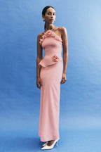 helen off-shoulder Chiffon Flower Maxi Dress - Baby Pink