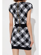 Flowering Girl Women button-embellished plaid texture mini dress
