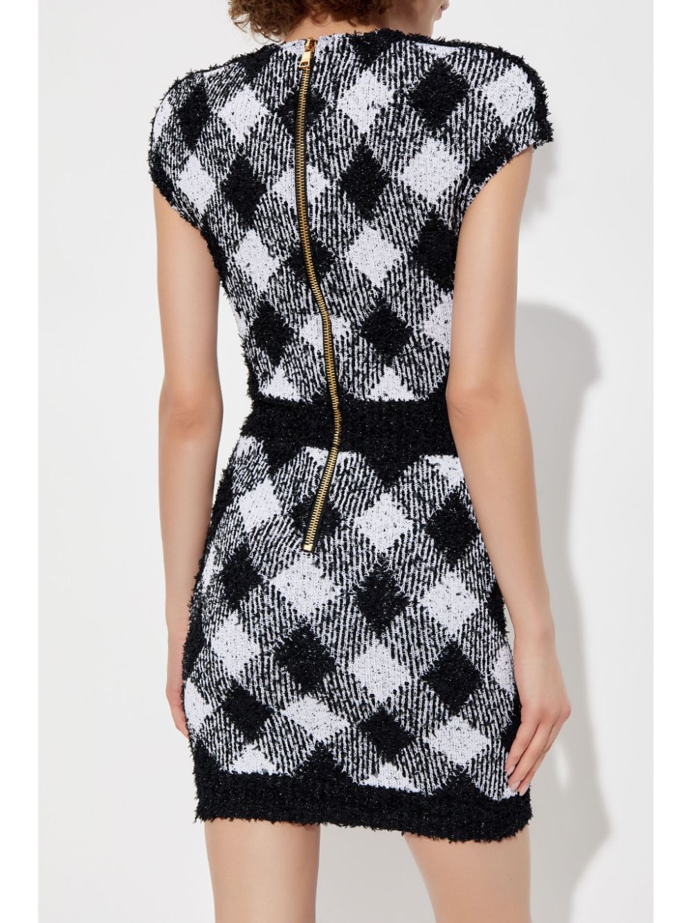 Flowering Girl Women button-embellished plaid texture mini dress
