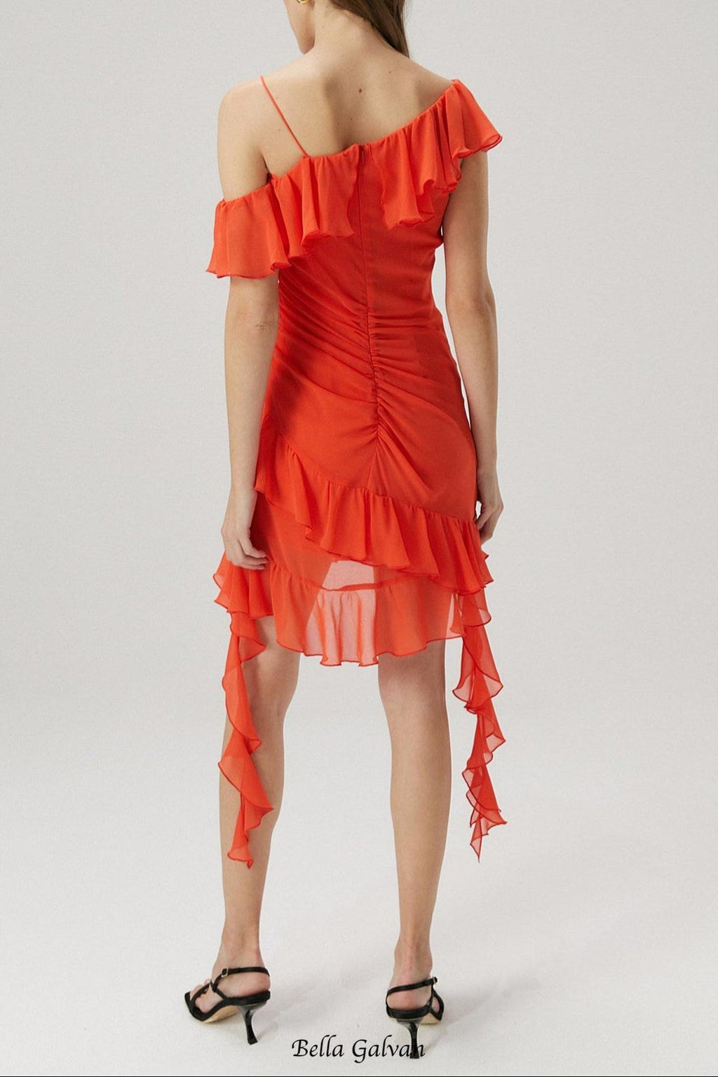 Ruffle Detail Georgette Mini Dress in orange