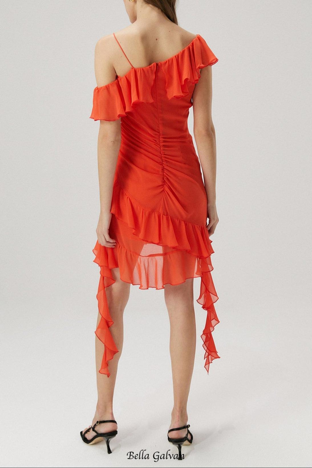Ruffle Detail Georgette Mini Dress in orange