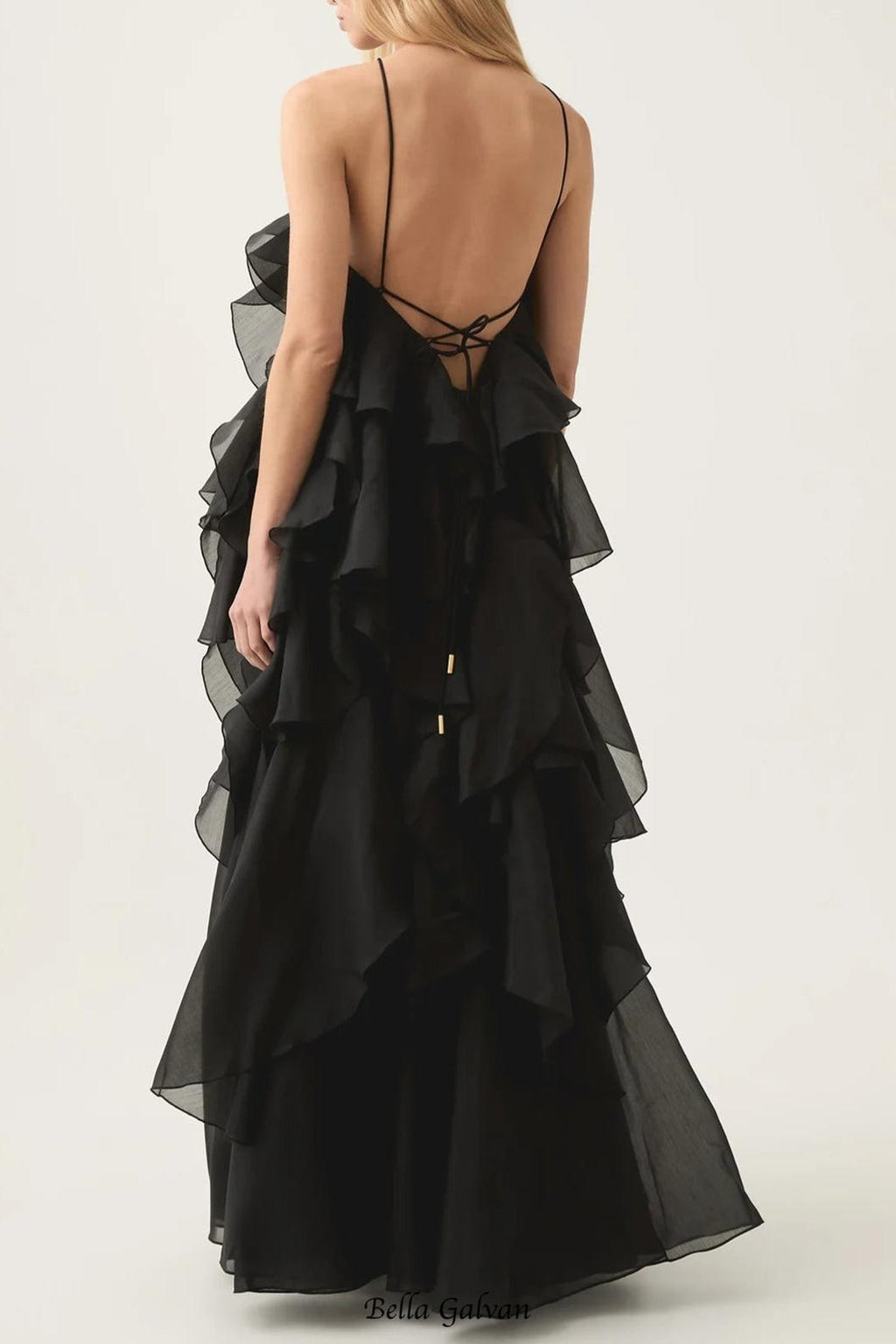 Off-Shoulder Ruffle Layered Maxi Dress In Black