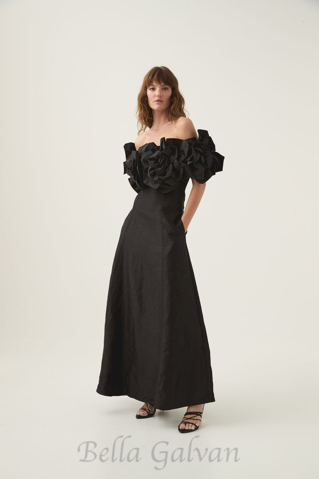 Flowering Girl Women Etta flower strapless midi dress in black