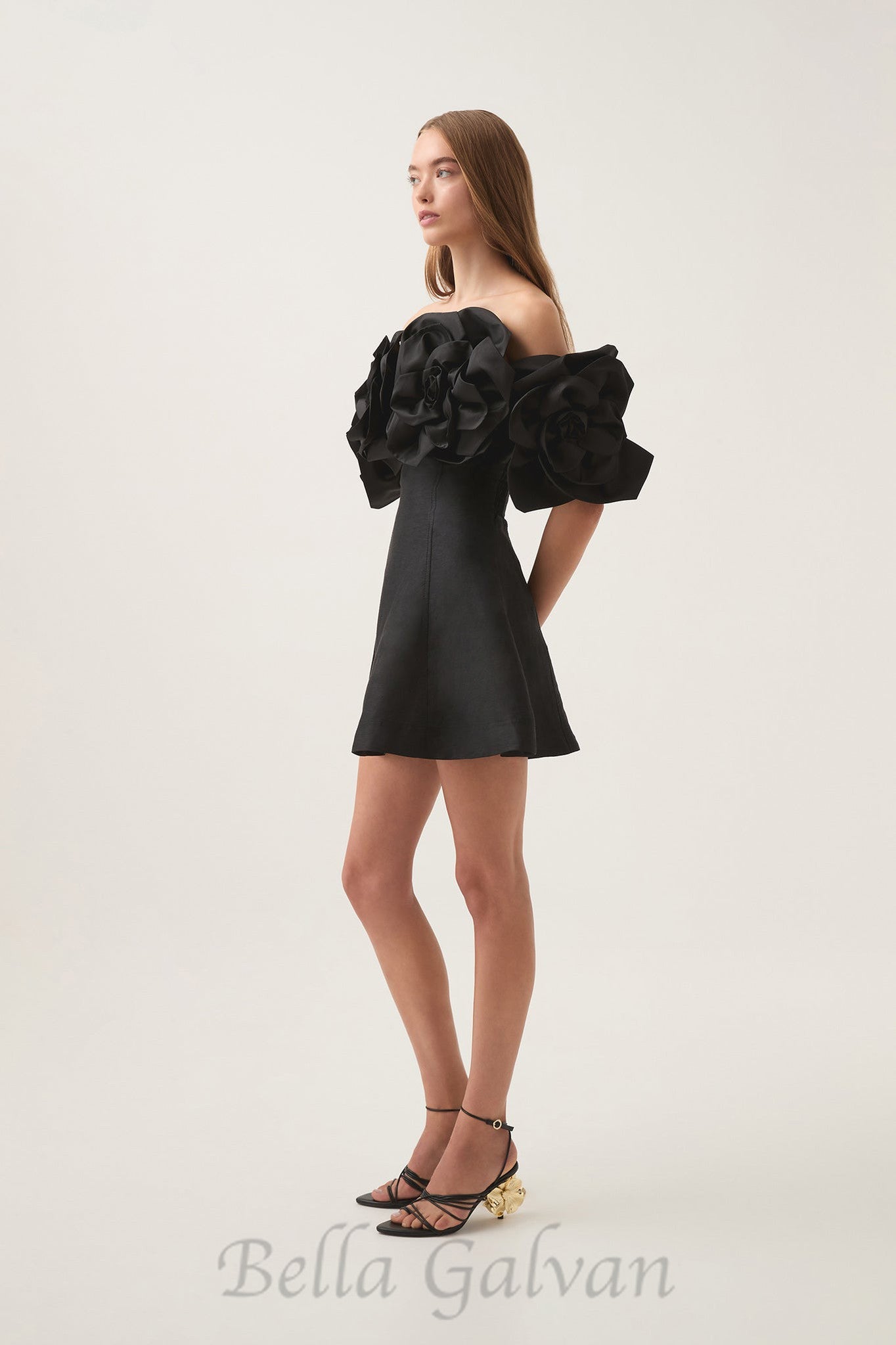 Flowering Girl Women Etta flower strapless mini dress in black