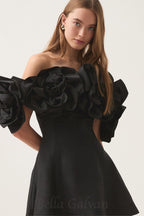 Flowering Girl Women Etta flower strapless mini dress in black