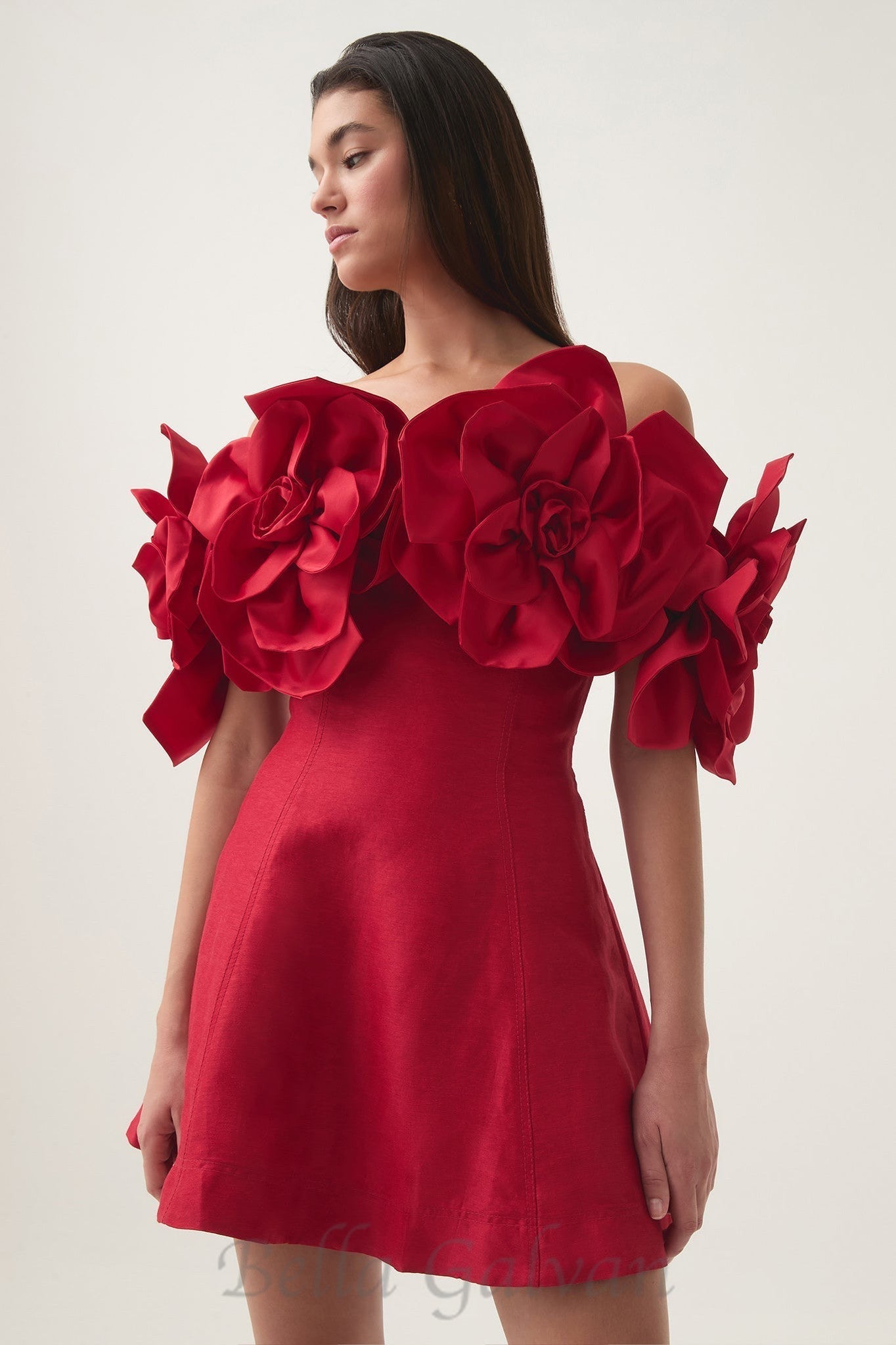 Flowering Girl Women Etta flower strapless mini dress in red