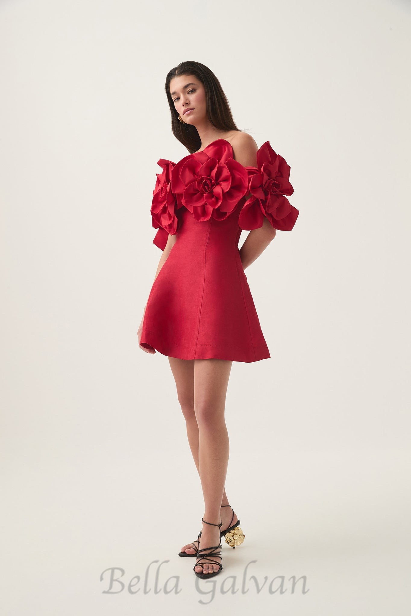 Flowering Girl Women Etta flower strapless mini dress in red