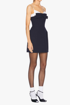 Flowering Girl Women Double Bow Sling mini Dress in navy blue
