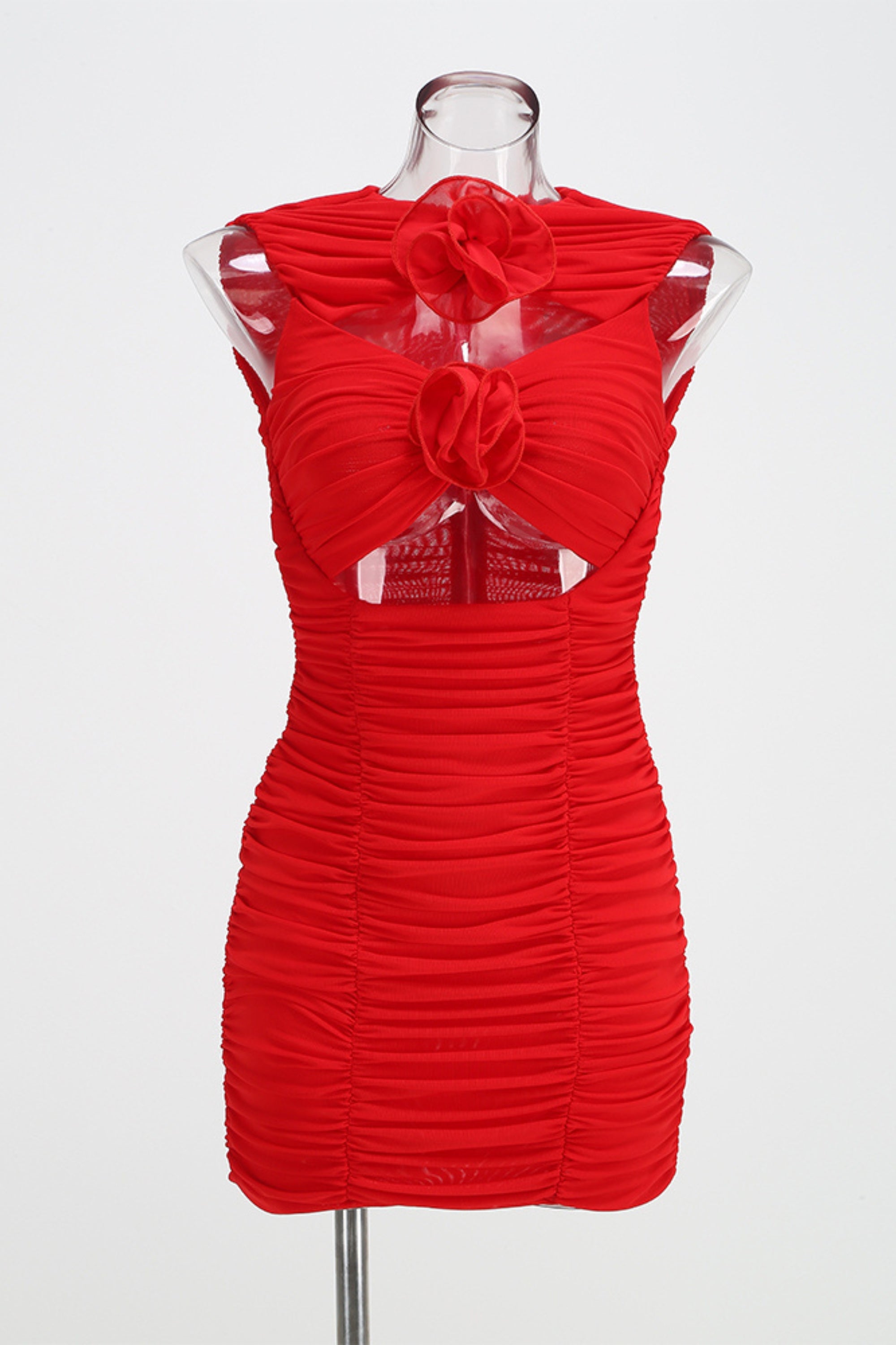 Flowering Girl Women Cutout Floral Mini Dresses In Red