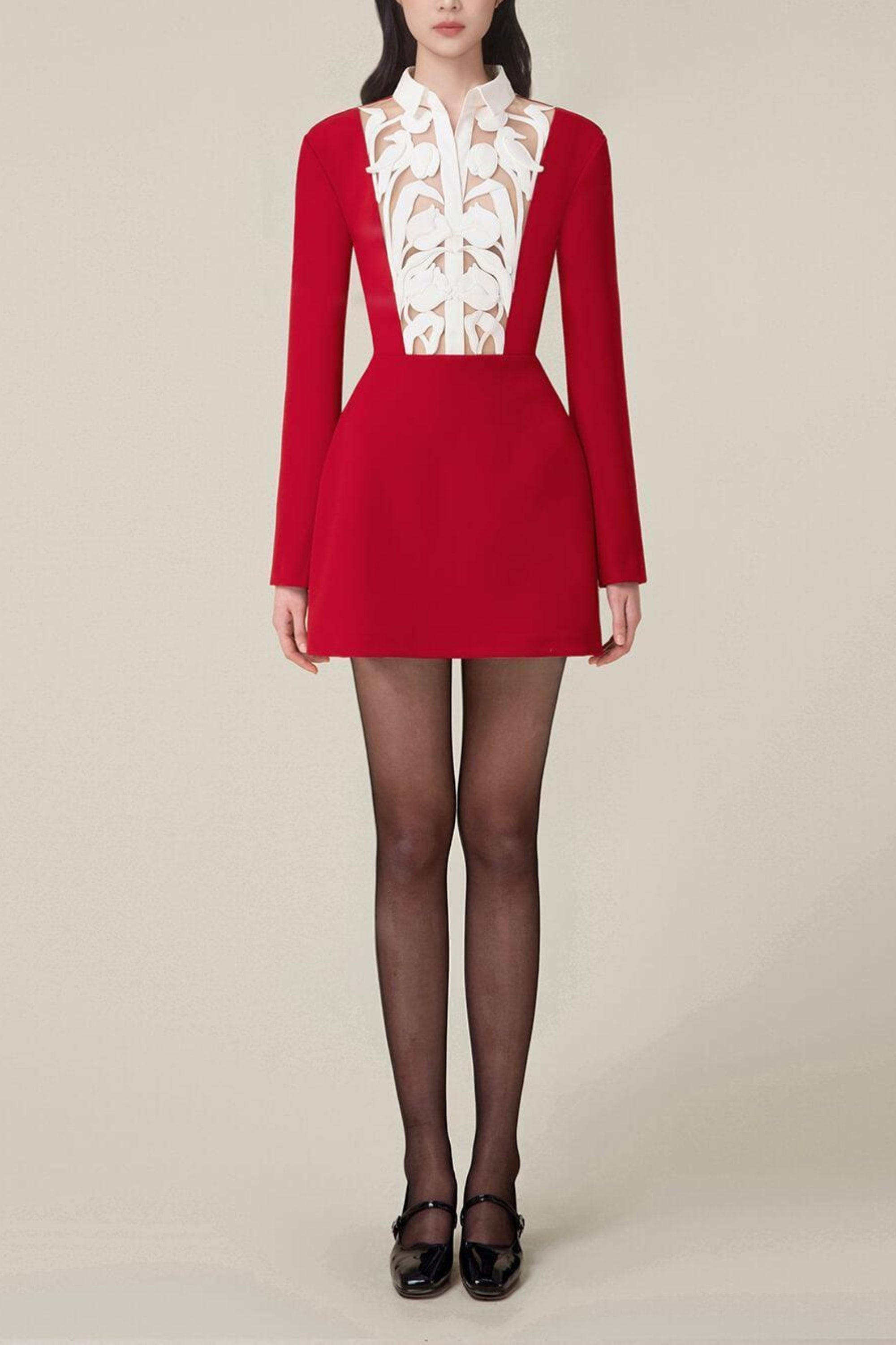 Flowering Girl Women Hollow a-Line Mini Dress In Red