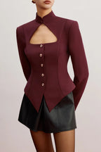 Flowering Girl Women Stand Collar Cutout Blazer