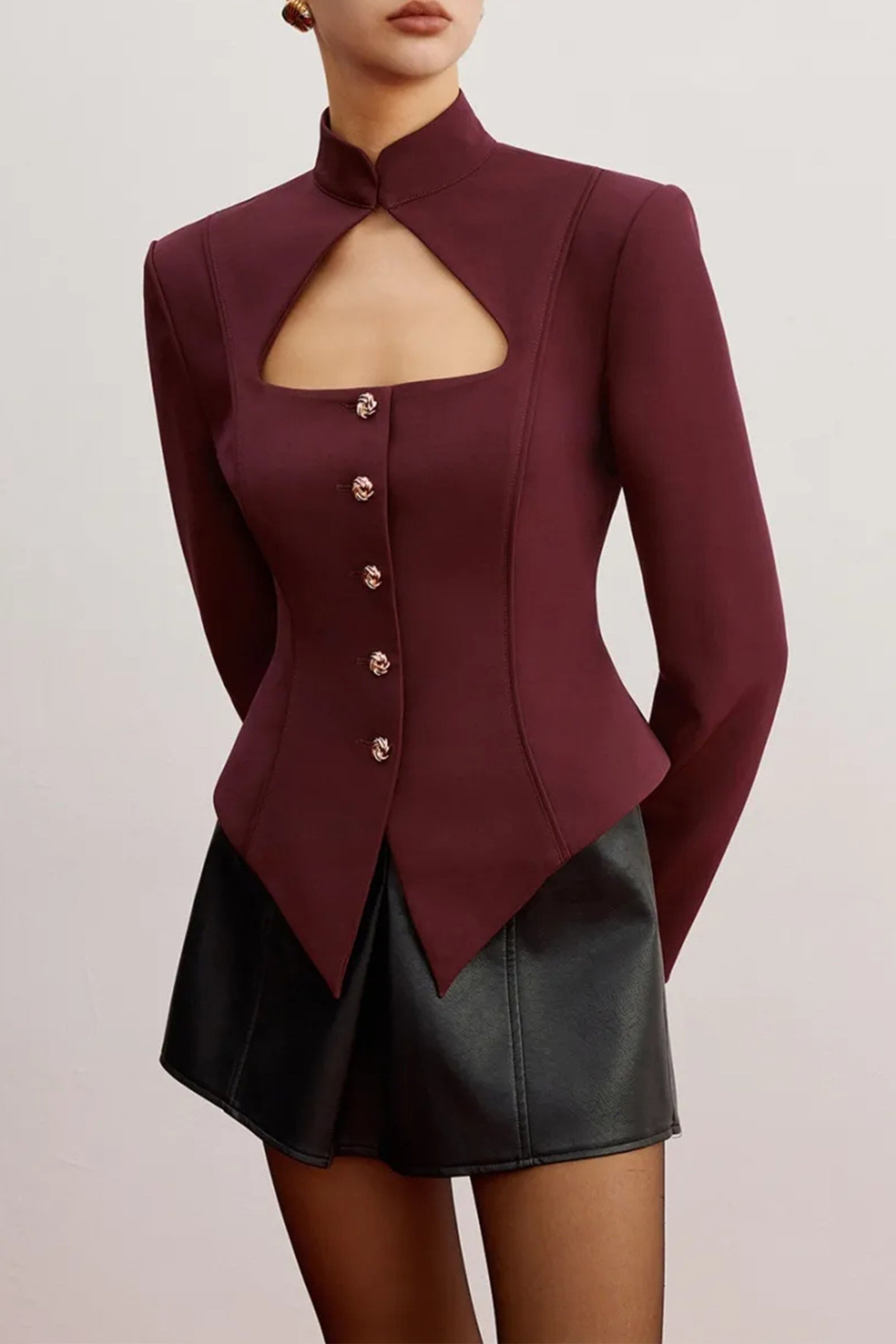 Stand Collar Cutout Blazer