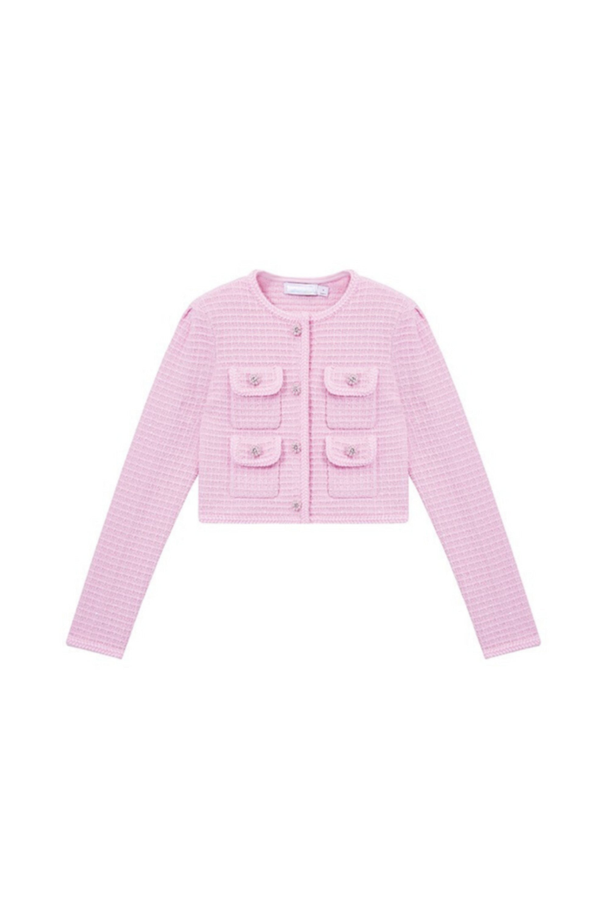 Flowering Girl Women Pink Sequin Textured Knit Jacket