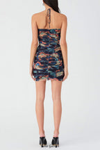 multicolor floral print pleated Bodycon Mini Dress