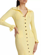 Flowering Girl Women Rib-Knit Fluted Midi Shirt dress in yellow