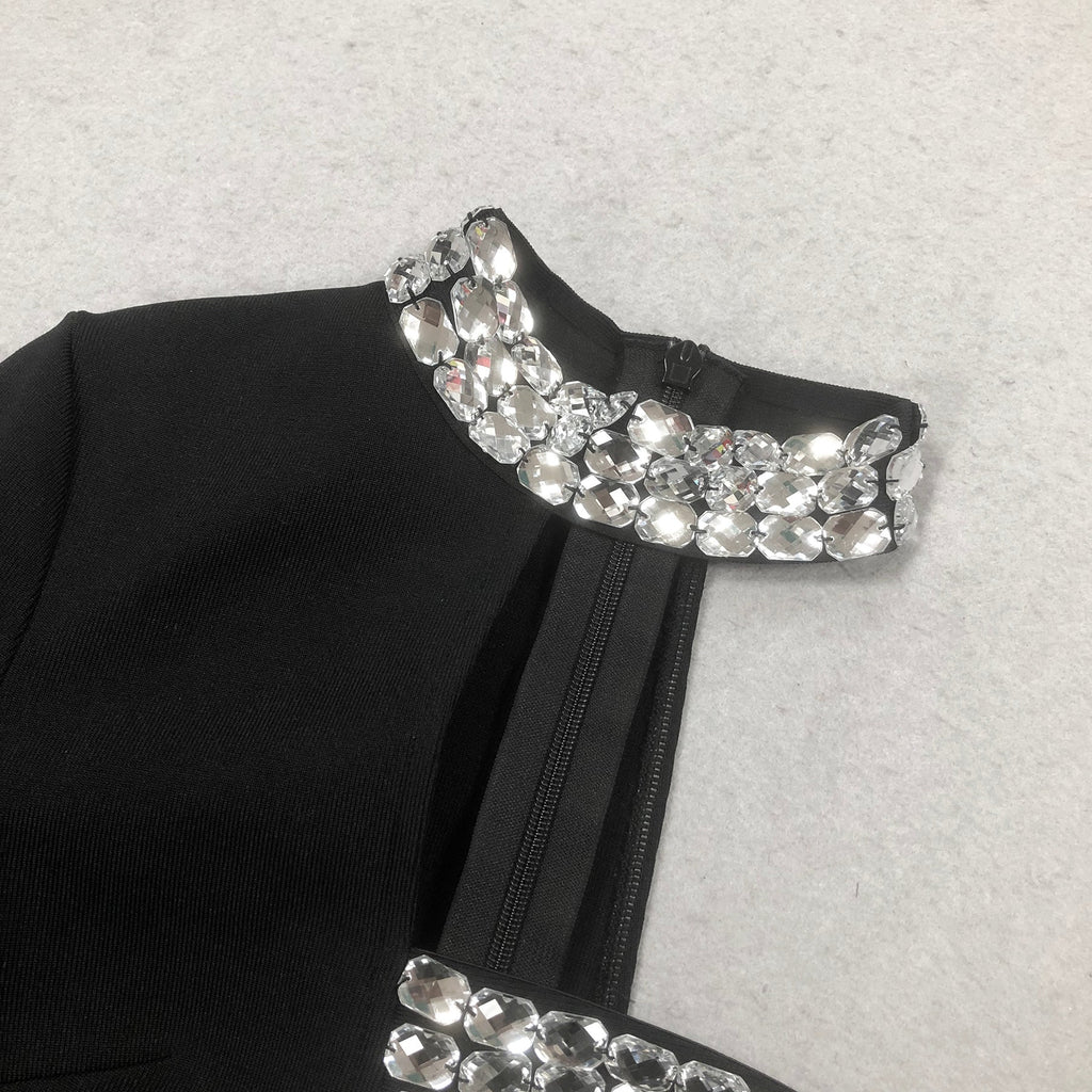 Flowering Girl Women crystal embellished One-Sleeve Cut-Out Maxi Dress in black
