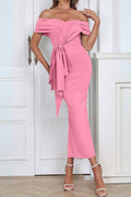 Flowering Girl Women Off Shoulder Side Split Midi Dress In Pink