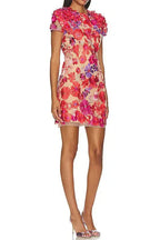 Embroidered applique slim mini dress in red