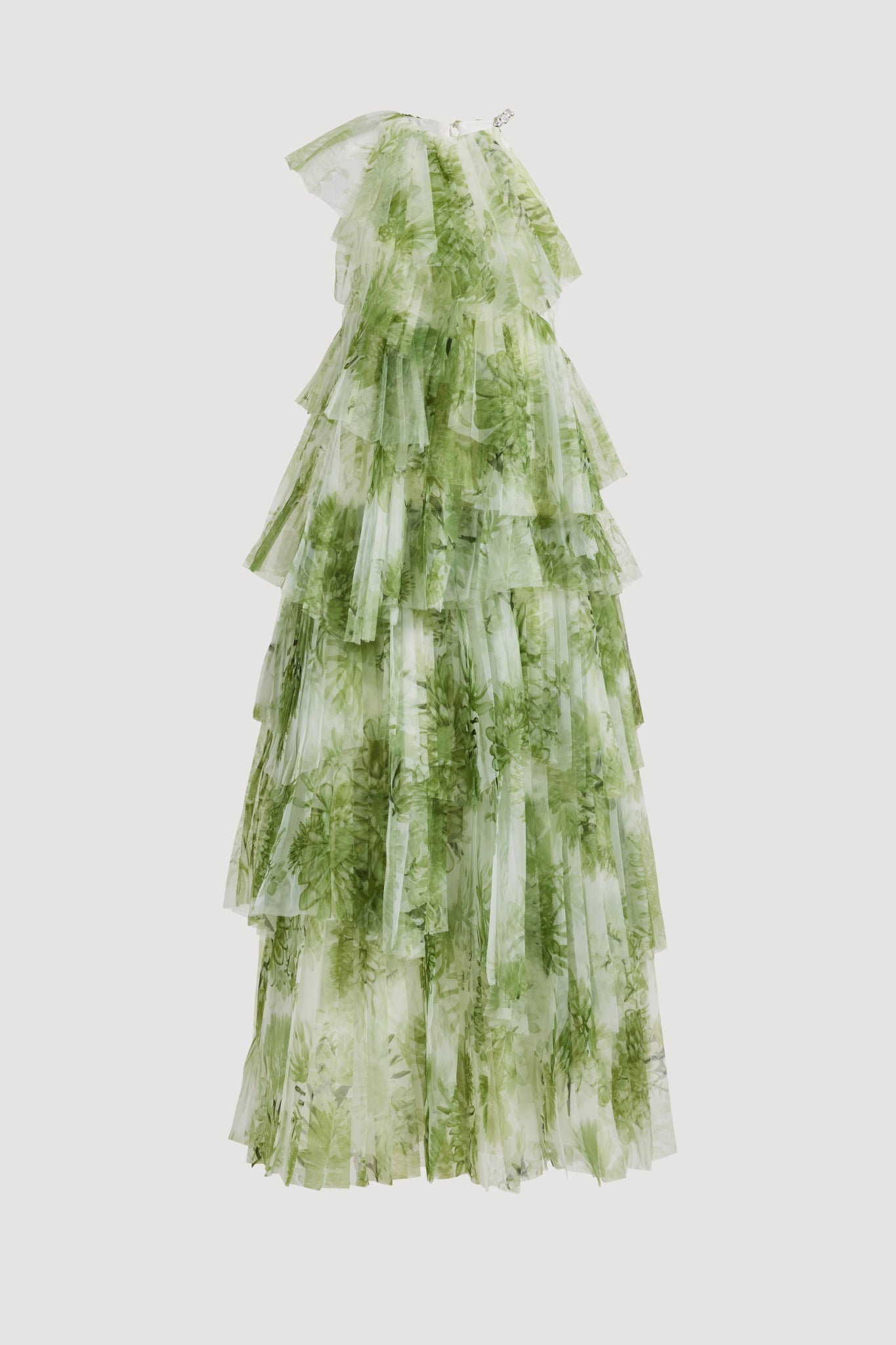 claire green floral print pleated layer maxi dress