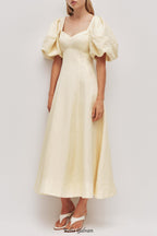 Flowering Girl Women sabrina backless puff sleeve midi dress in yellow