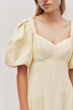 Flowering Girl Women sabrina backless puff sleeve midi dress in yellow