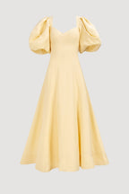 Flowering Girl Women sabrina backless puff sleeve midi dress in yellow