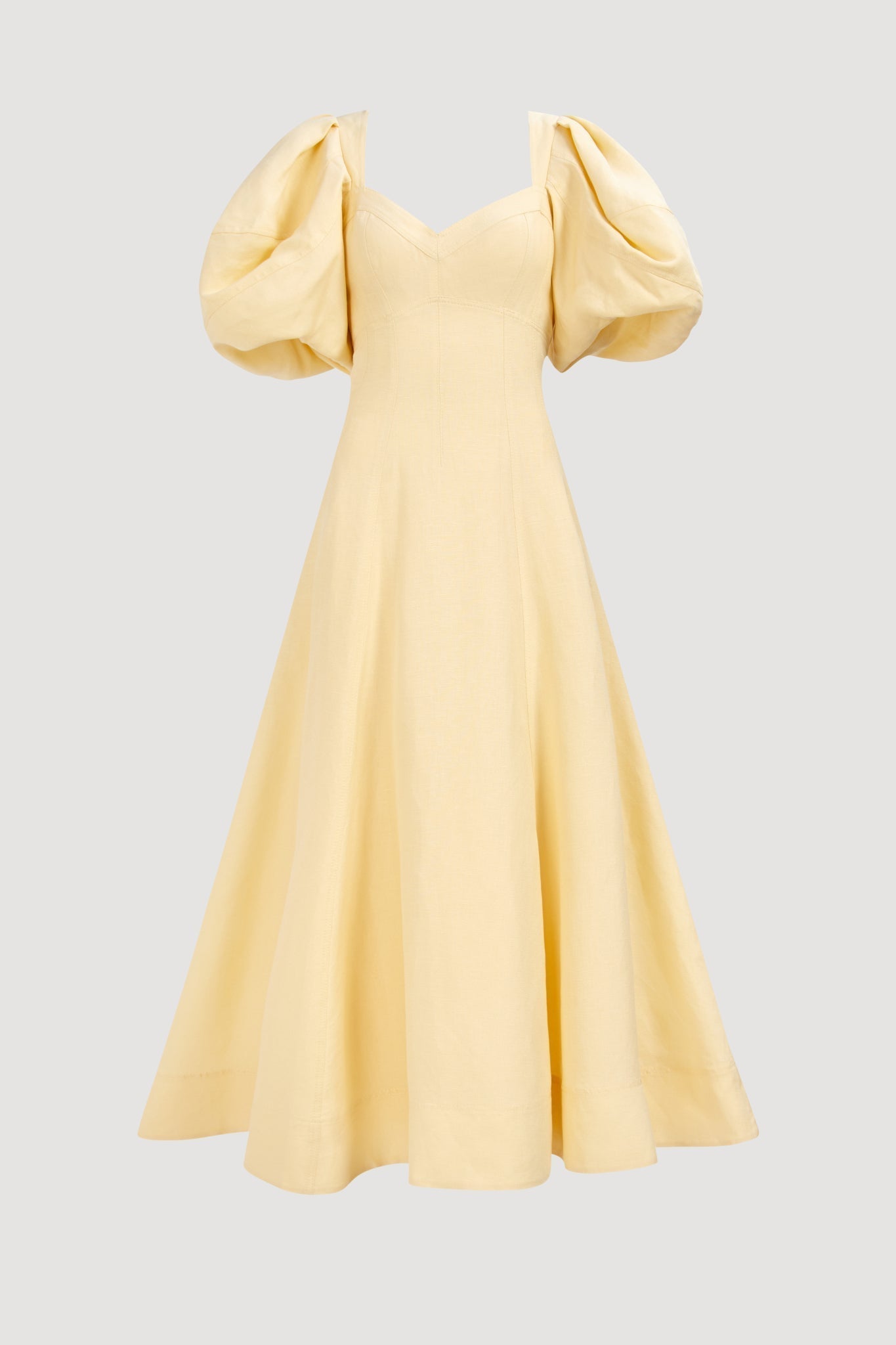 sabrina backless puff sleeve midi dress in yellow