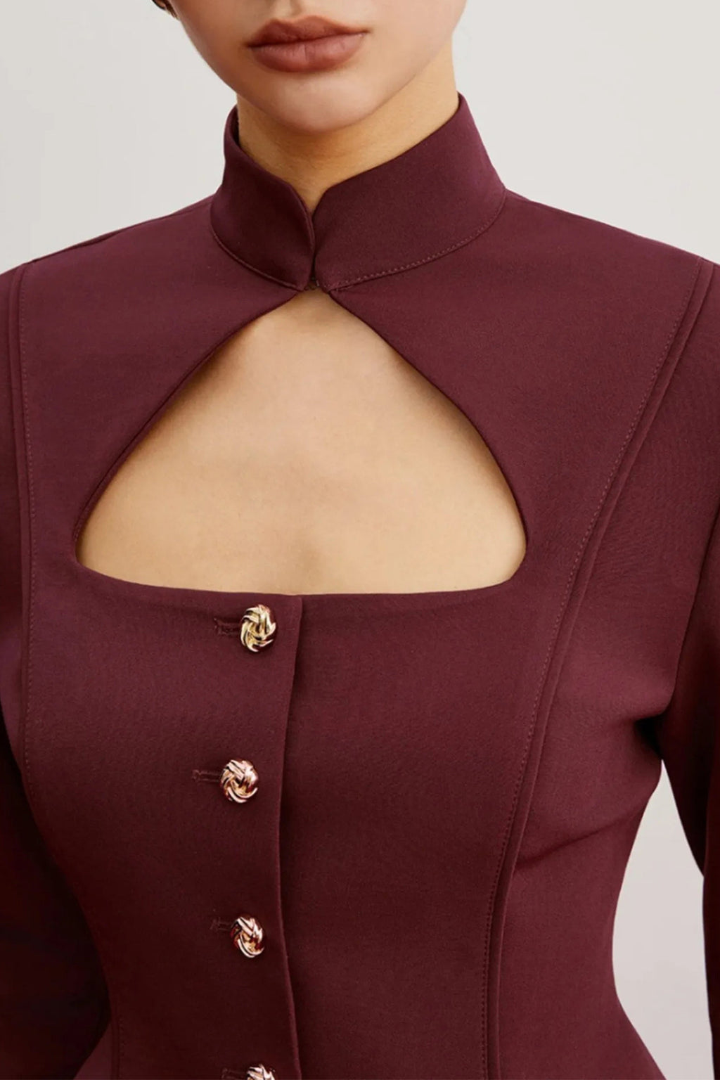 Flowering Girl Women Stand Collar Cutout Blazer