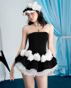 erica Floral patchwork strapless top skirt set in black