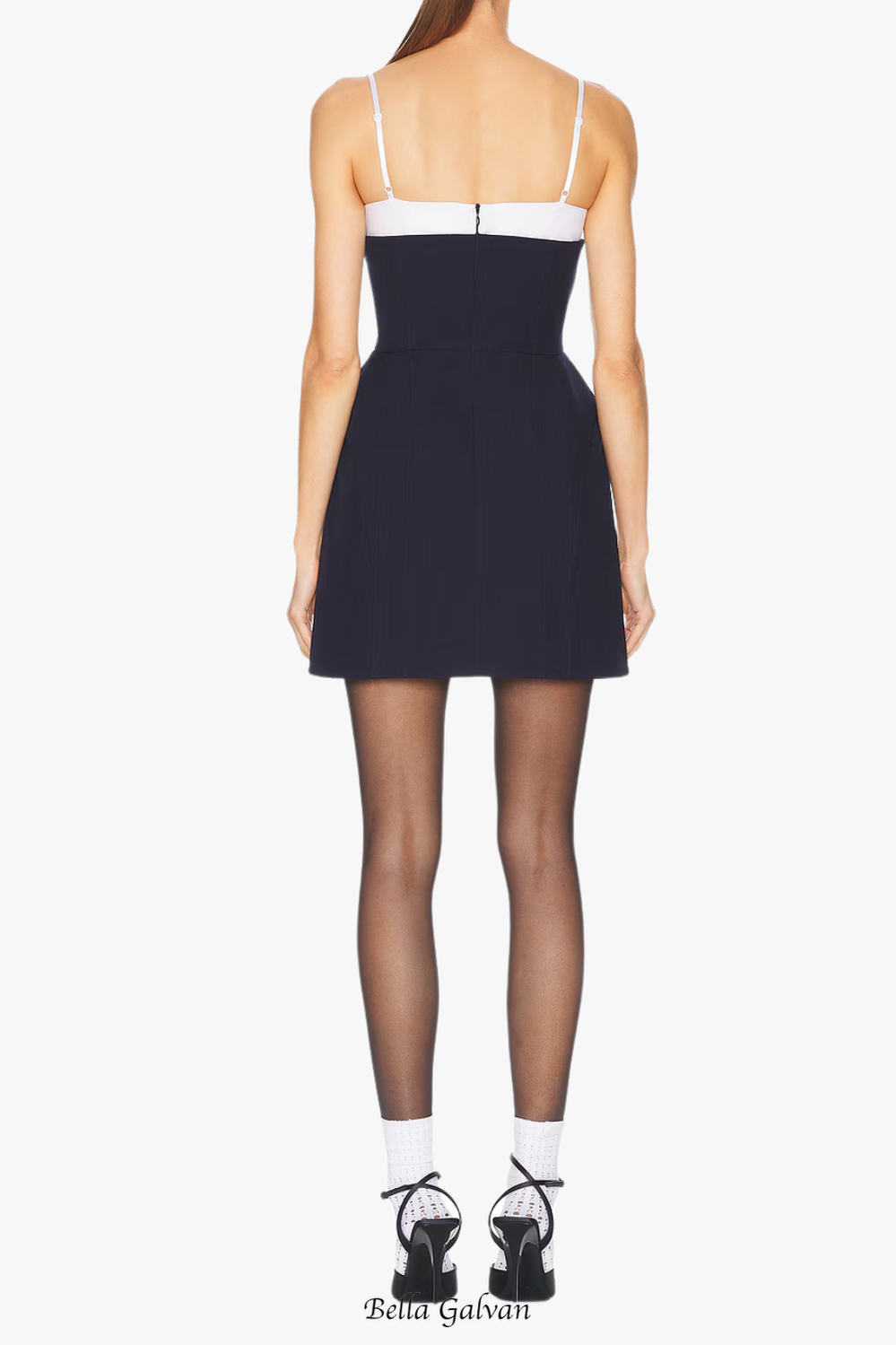 Flowering Girl Women Double Bow Sling mini Dress in navy blue