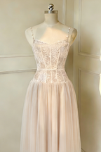 Alani Apricot Lace Mermaid Spaghetti Strap Tulle Dress