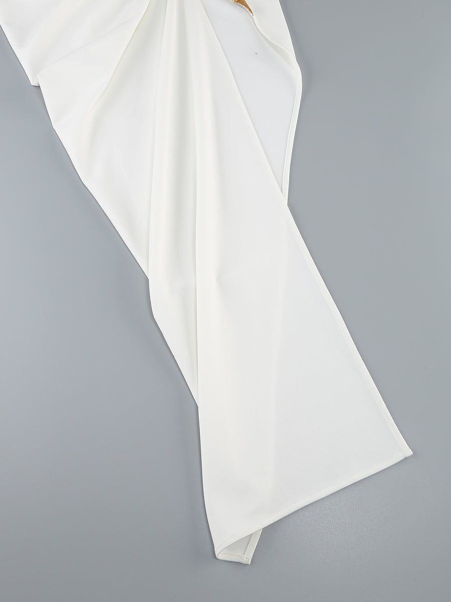 Flowering Girl Women Rose Details High Sut Maxi Dress in gold white