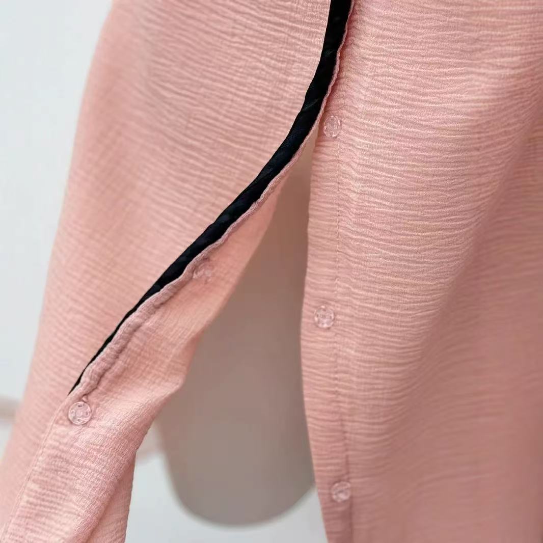 Flowering Girl Women Layer Trim Chiffon Shirt Mini Dress In Pink