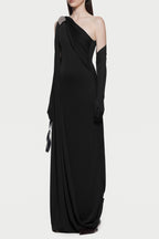 Flowering Girl Women Xaviera One-Shoulder Pleated Backless Maxi Dress In Black
