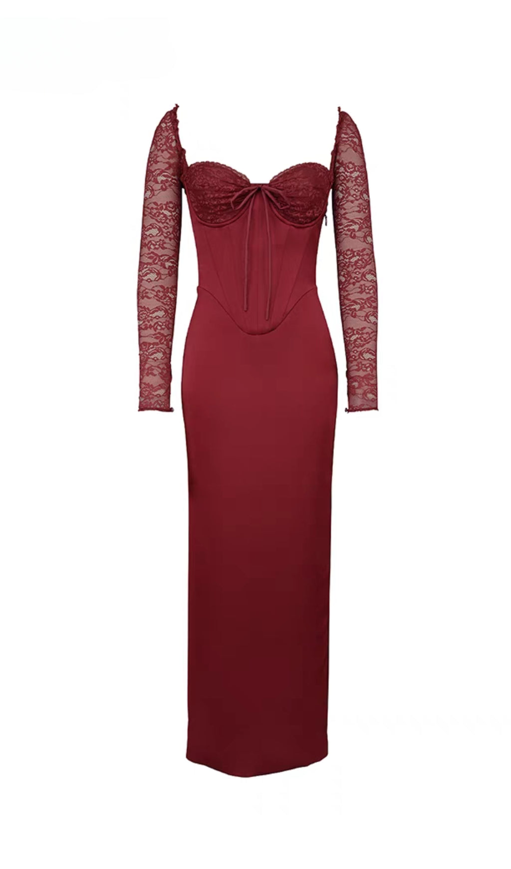 Flowering Girl Women satin corset maxi dress in burgundy
