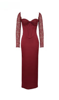 Flowering Girl Women satin corset maxi dress in burgundy