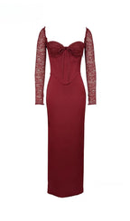 Flowering Girl Women satin corset maxi dress in burgundy
