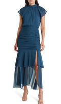 Flowering Girl Women Ruched Ruffle Chiffon Maxi Dress In Teal