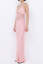 tiffany Pink mesh lace Halter Maxi dress