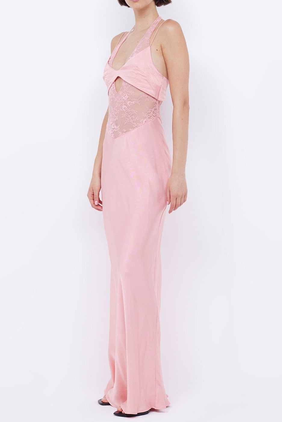 tiffany Pink mesh lace Halter Maxi dress