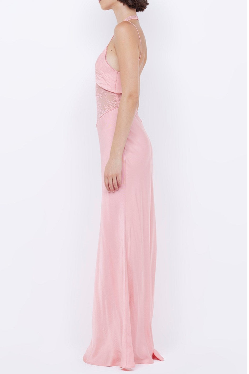 Tiffany Pink Mesh Lace Halter Maxi Dress