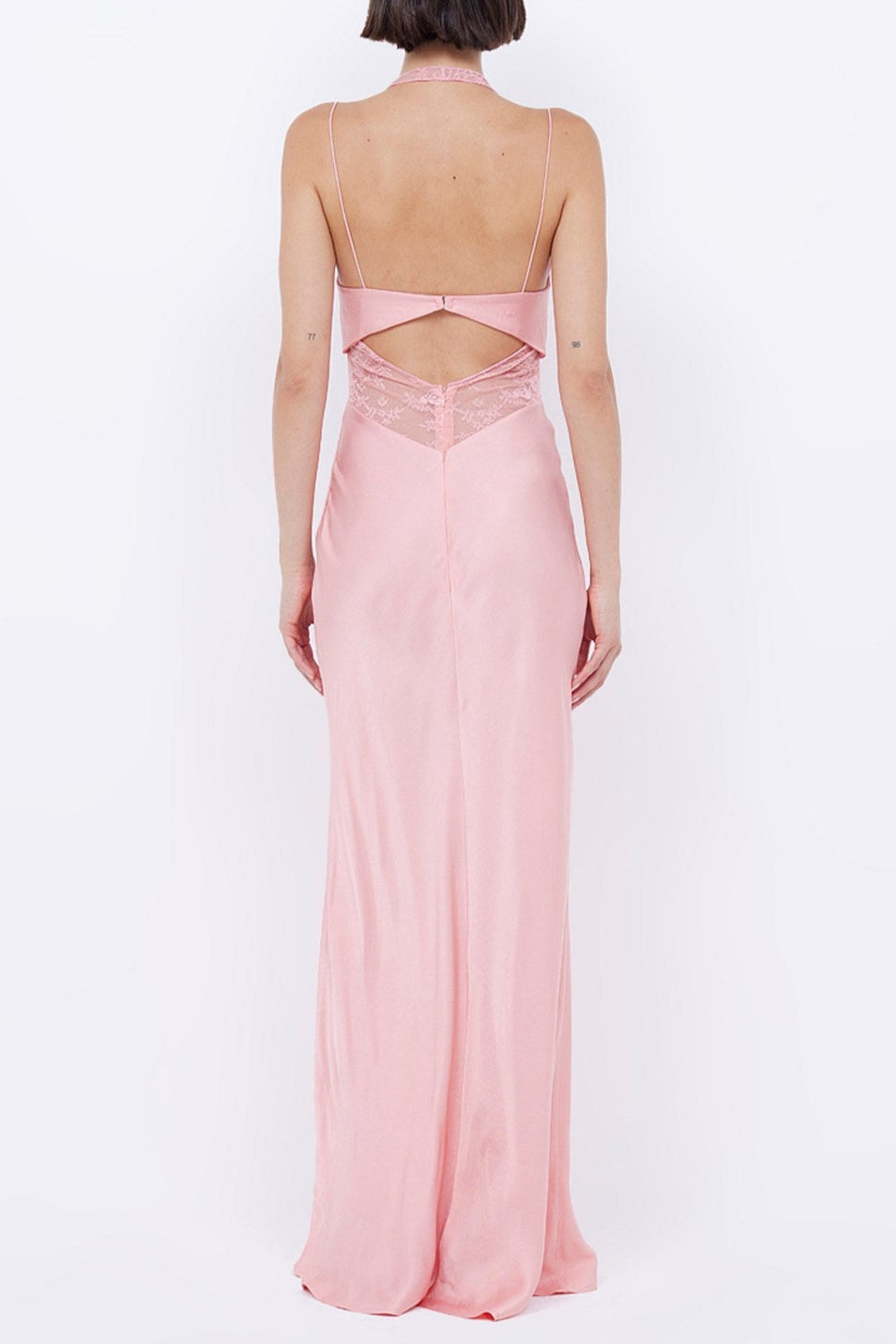 Tiffany Pink Mesh Lace Halter Maxi Dress