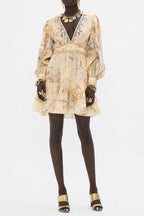 multicolor floral print v-neckline silk layer mini dress