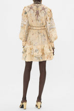 multicolor floral print v-neckline silk layer mini dress