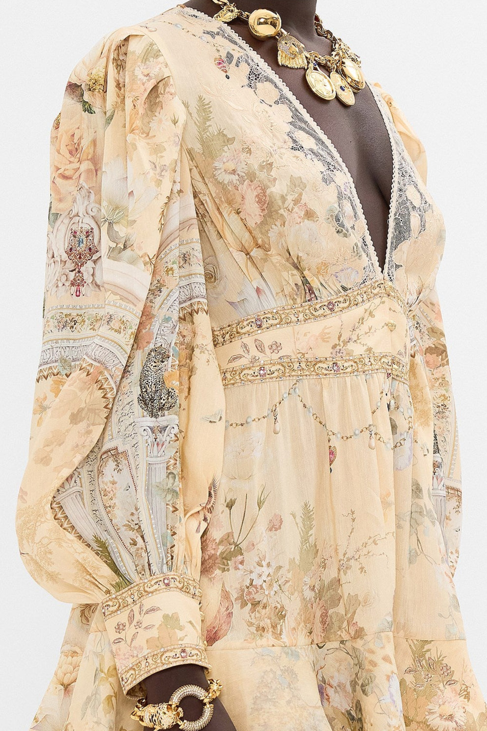 Multicolor Floral Print v-Neckline Silk Layer Mini Dress
