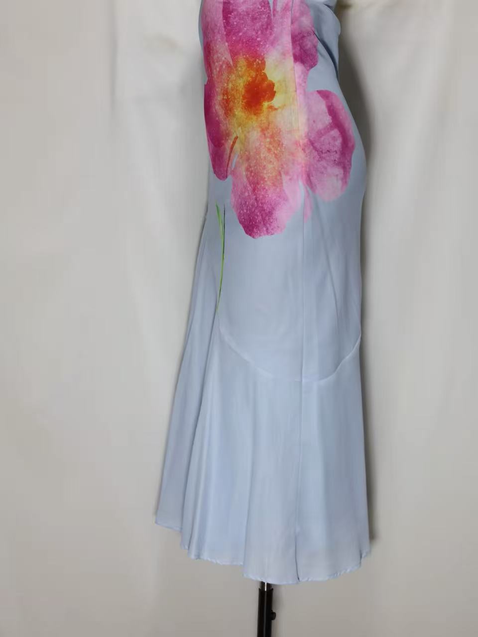 Flowering Girl Women Light Blue Floral Print Strapless Midi Dress