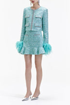 Flowering Girl Women Stephanie Boucle Feather Jacket Suit In Green