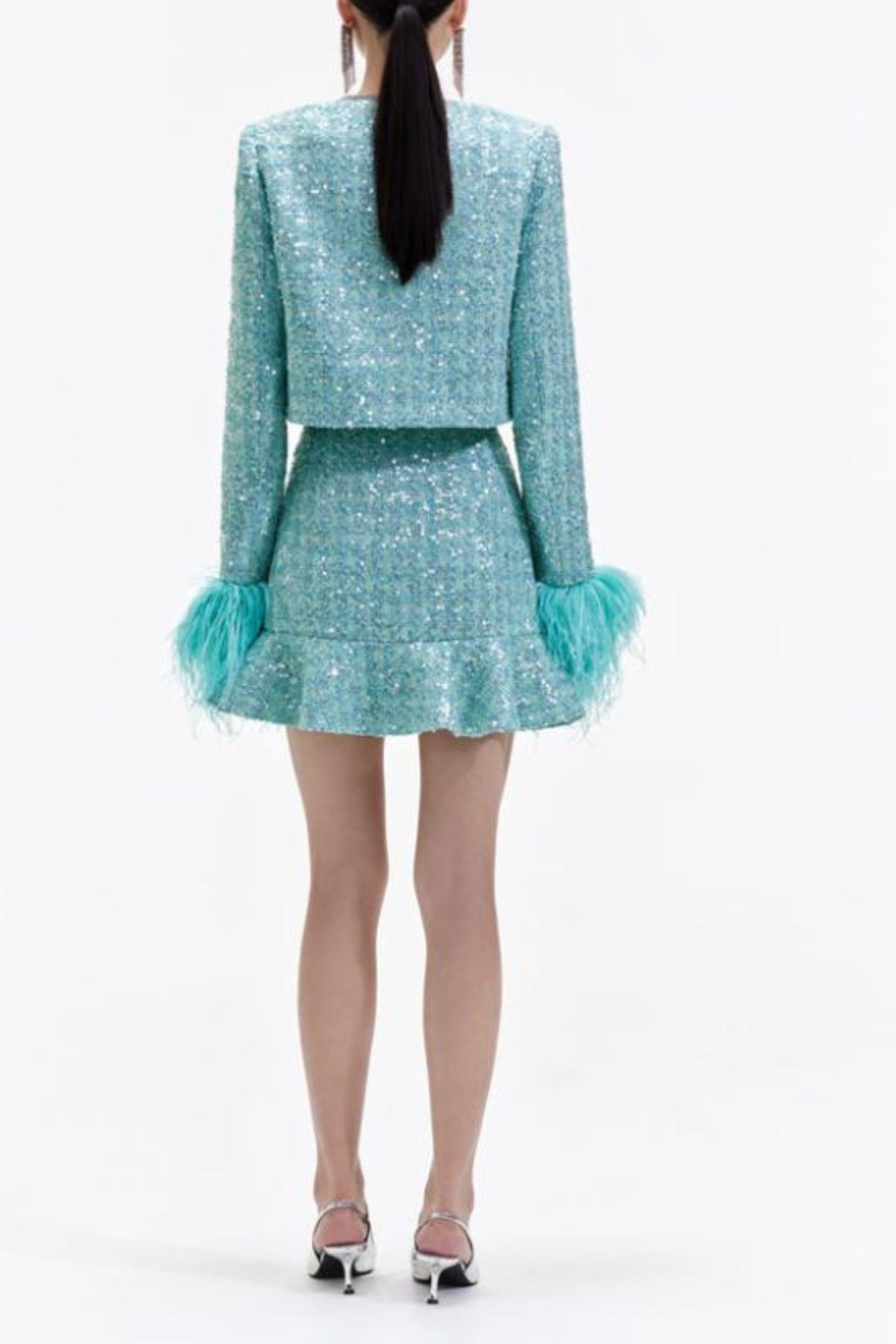 Flowering Girl Women Stephanie Boucle Feather Jacket Suit In Green