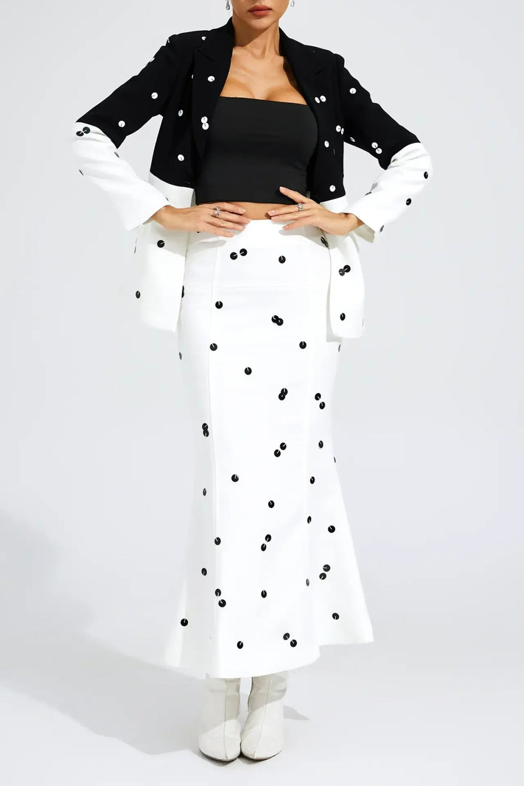 Flowering Girl Women Long Sleeve Sequin Two Piece Midi Set